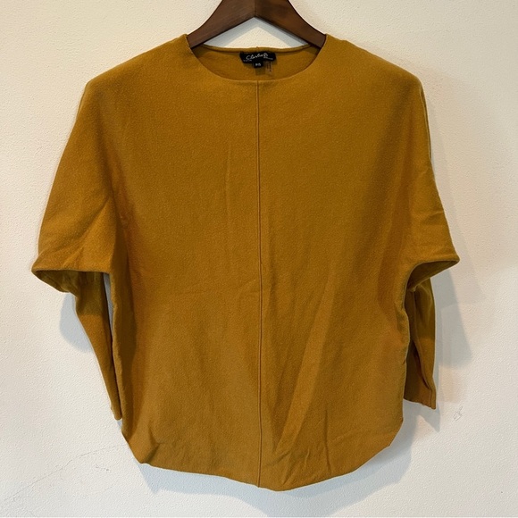 CHARLIE B Sweaters - Charlie B Dolman Sleeve Mustard Knit Sweater Rounded Hem Rough Hem Neckline